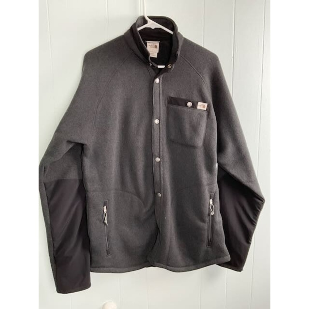 The North Face Mens Snap Front Fleece Jacket Dark Gray‎ Mock Neck Size Medium